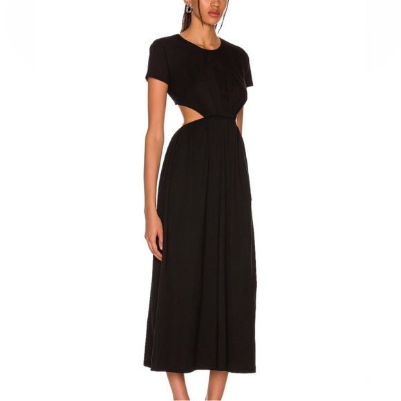 Loulou Studio Black Seram Cotton Midi Dress with Cut-Out Back Large - Picture 3 of 8